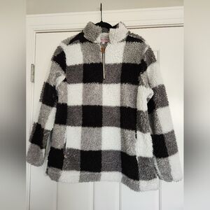Plaid Fleece Pullover - Black and White